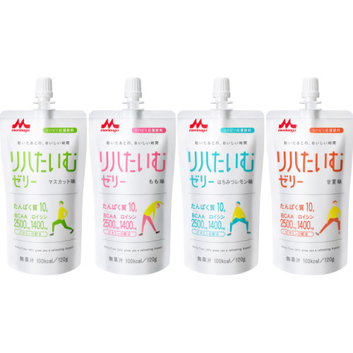 모리나가 리아타임 단백질 10g BCAA 함유 4종 젤리 모음 세트 청포도, 복숭아, 꿀 레몬, 감귤 맛 (120g)×6개입